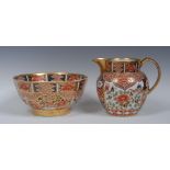 A Spode wash jug and bowl, decorated in the Imari palette, with stylised flowers and scrolls,