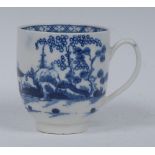 A Caughley Cannon Ball pattern coffee cup, printed in underglaze blue with pagoda, trees,