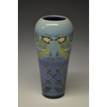 A Dennis Chinaworks Blue Tit pattern tapering cylindrical shoulder vase, designed by Sally Tuffin,