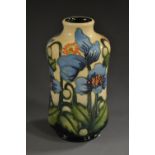 A contemporary Moorcroft Cambrian Blue pattern waisted cylindrical vase, designed by Kerry Goodwin,