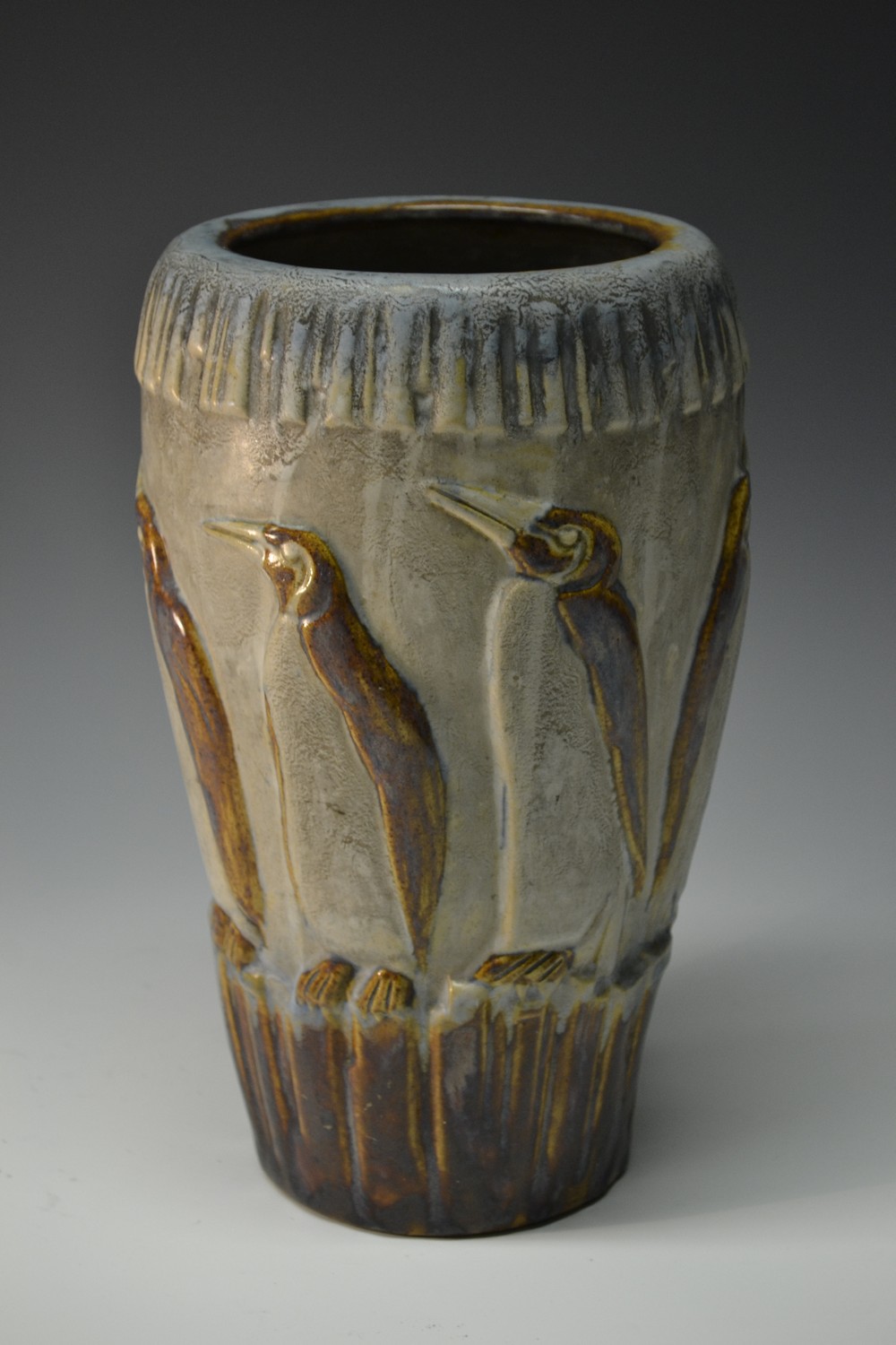 A Bourne Denby Danesby Ware tapering cylindrical vase, designed by Donald Gilbert,