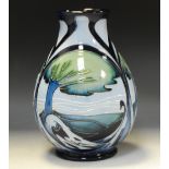 A contemporary Moorcroft Trial baluster vase, designed by Emma Bossons, with trees and waves,