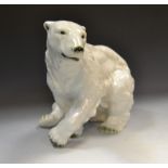 A Royal Dux polar bear, naturalistically modelled, 25cm high, pink triangle, model no.