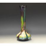 A contemporary Moorcroft Trial New Dawn pattern slender bottle vase, designed by Emma Bossons,