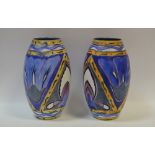 A pair of Carlton Ware Iris pattern ovoid vase, decorated in tones of blue,