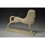 A French Land V Ceram Art Deco stylized model, of a horse, in white, rectangular base, 50cm wide,