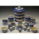 Cornish Ware - T G Green, banded in blue, including bread bin and cover, inscribed Bread,