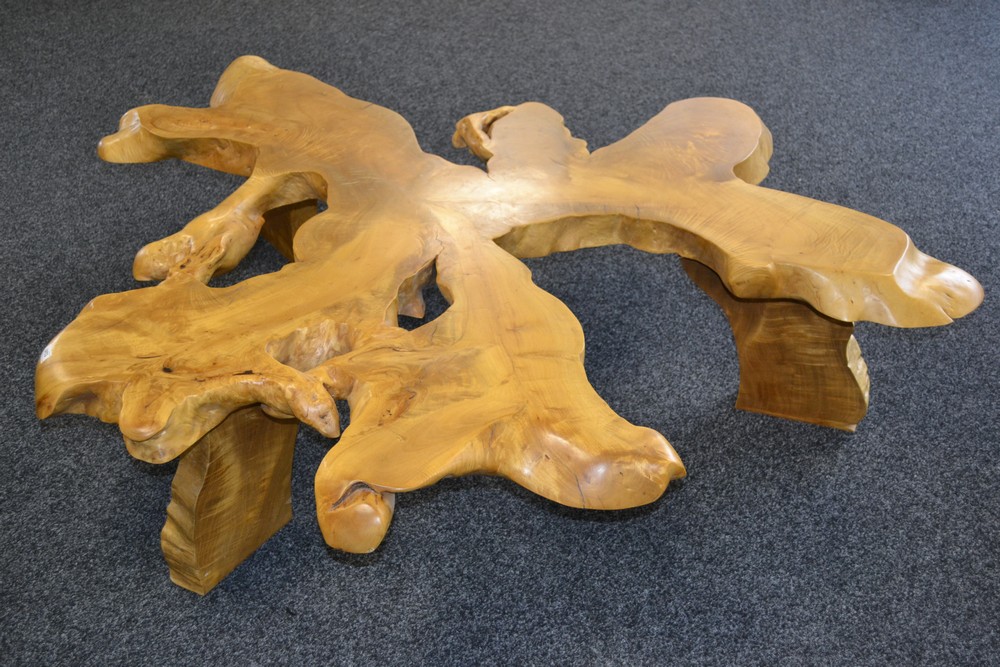 An unusual large Queensland maple coffee table, made by Denis Priston of Candlenut Gallery,