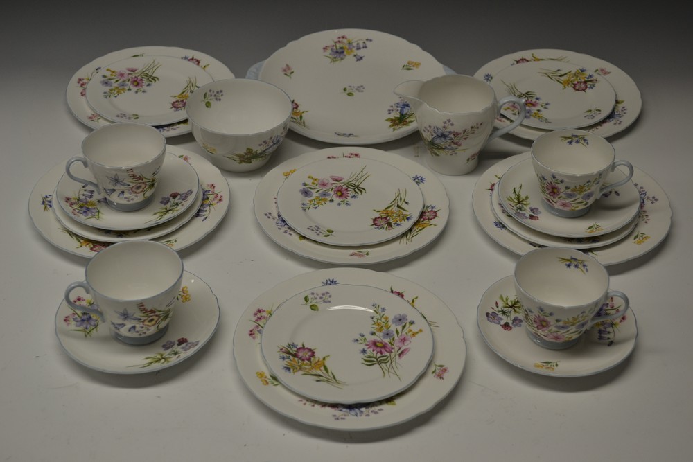 A Shelley Wild Flowers pattern tea service, for six, comprising teacups, saucer, side plates,