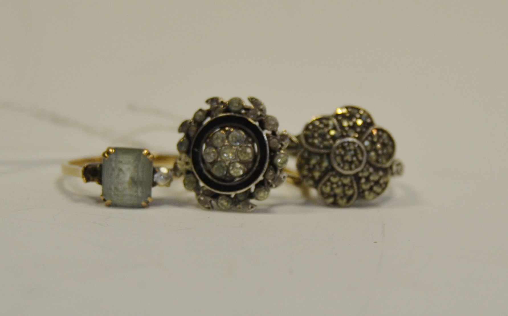 A Victorian mourning ring; a marcasite dress ring;