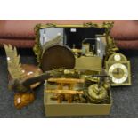 Household Goods - a gilt framed mirror; table lamps in the form of oil lamps; copper warming pan ;