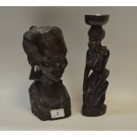 Tribal Art - an African hardwood carving of a Tribal woman;