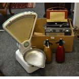 A Pye transistor radio; others Discotran; Philco; others; a soda syphon; another ;