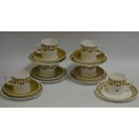 A Wedgwood Susie Copper Old Gold Keystone pattern coffee set, for six,