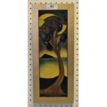 A contemporary Moorcroft rectangular plaque, tube lined with tree and calm waters,