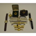 Watches - a Buler pendant watch; a lady's gold plated wristwatch; other ladies watches;
