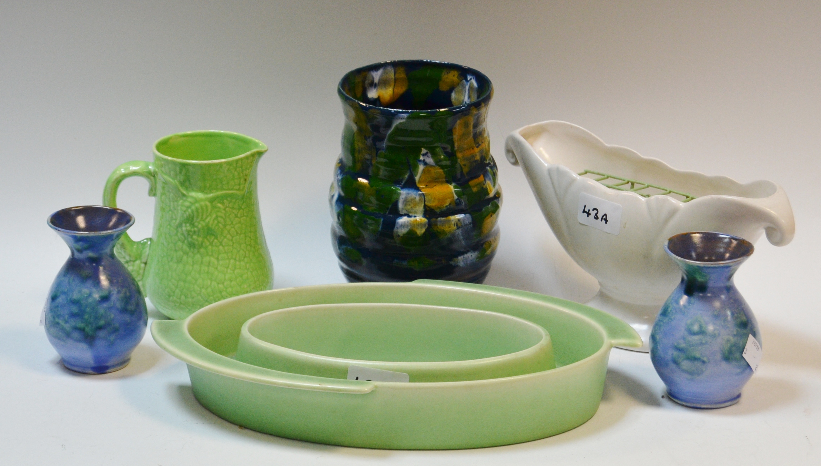 Ceramics - Crown Devon posy ring; Arthur Woods flower trough; Cliona Leap Irish stoneware vase;