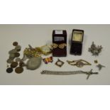 Costume Jewellery - a 1950's enamel butterfly broach; a silver coloured filigree broach;
