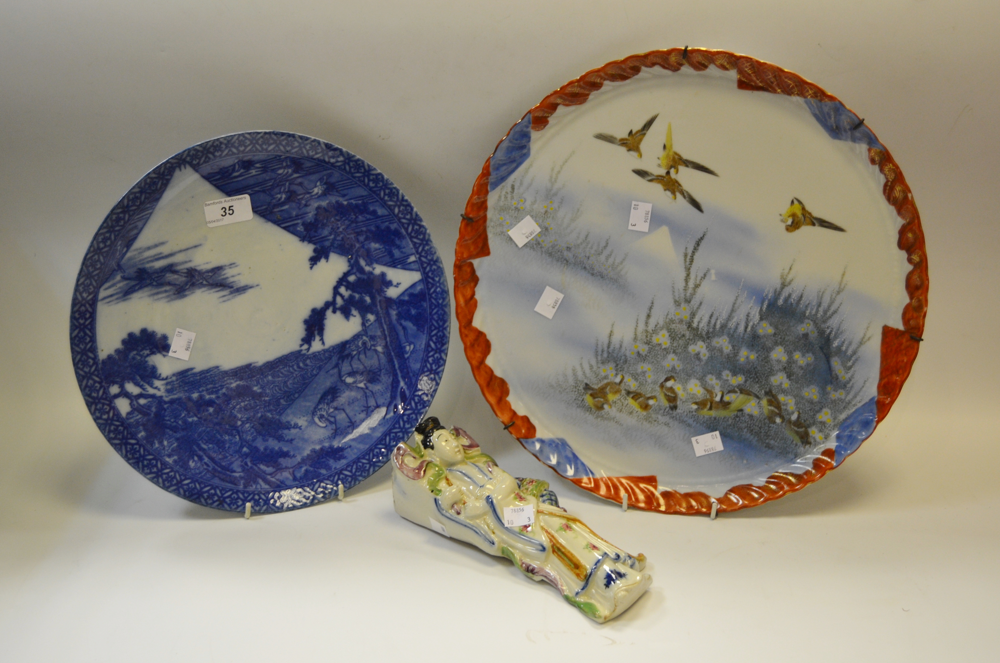 Oriental Ceramics - a Japanese blue and white charger; another;