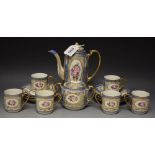 A Noritake hand painted six setting coffee service, pale printed marks including coffee pot,