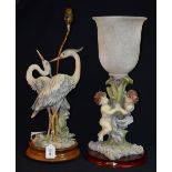 An Italian Florence table lamp modelled as a pair of Herons,