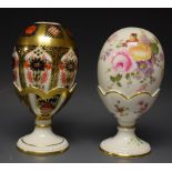 A Royal Crown Derby 1128 Old Imari egg and stand, first quality, boxed; another,