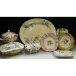 Ceramics - a large oval floral sprays pattern meat plate; tureen; a Kioto pattern tureen;