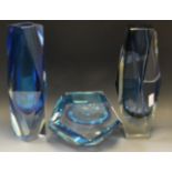 Murano art glass - two angular faceted vases;