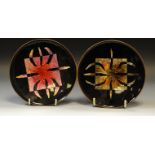 A pair of Arvid J Norendal, Norway, copper and enamel chargers, 14.