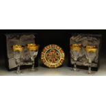 A Royal Crown Derby 1128 pattern side plate, puce markings; four Rockingham crystal goblets,