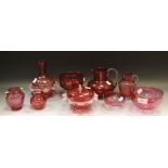 Cranberry Glass - a Victorian ovoid jug; fancy bowls; jugs;