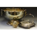 Silver Plated Ware - a silver plated punch bowl; a match strike with a silver rim;