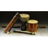 Tribal Instruments - small drum; rain stick;