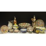 Ceramics - an Oriental famille verte pattern bowl; a pair of Oriental figures;