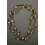 A pearl and 9ct gold twist link necklace,
