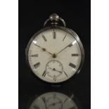 A Victorian silver open face pocket watch, J Hutchison, Brechin white enamel dial,