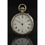 An Edwardian 925 silver open face centre second stopwatch pocket watch, white dial,