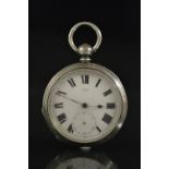 A continental fine silver open face pocket watch, white enamel dial, bold Roman numerals,