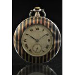 A George V Art Deco niello enamelled pocket watch, silver dial, Bold Roman numerals,