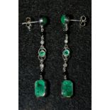 A pair of emerald green and multi-colour stone droplet earrings,