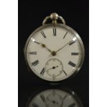 A Victorian silver open face pocket watch, John Wood, Grantown, white enamel dial,