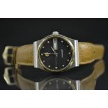 Rado - a Retro Rado 1980s Voyager wristwatch, black dial, stone and box pyramid batons,