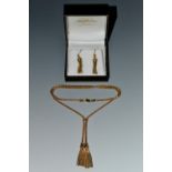 A fancy 9ct gold snake link necklace and pair of similar earrings,