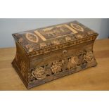 A large post-Regency Tunbridge ware concave rectangular tea caddy,