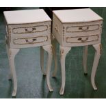 A pair of Louis XVI style parcel-gilt and white painted bedside cabinets