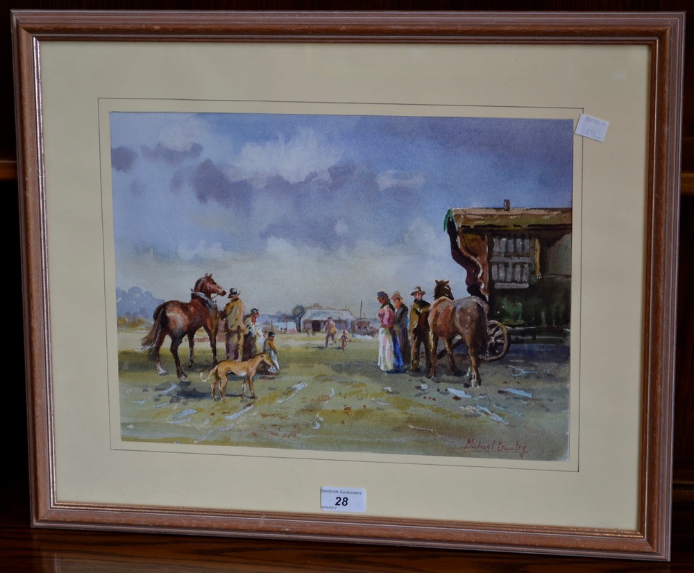 Michael Crawley Gypsy Life signed, titled to verso, watercolour,