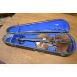 A violin, in fitted case,