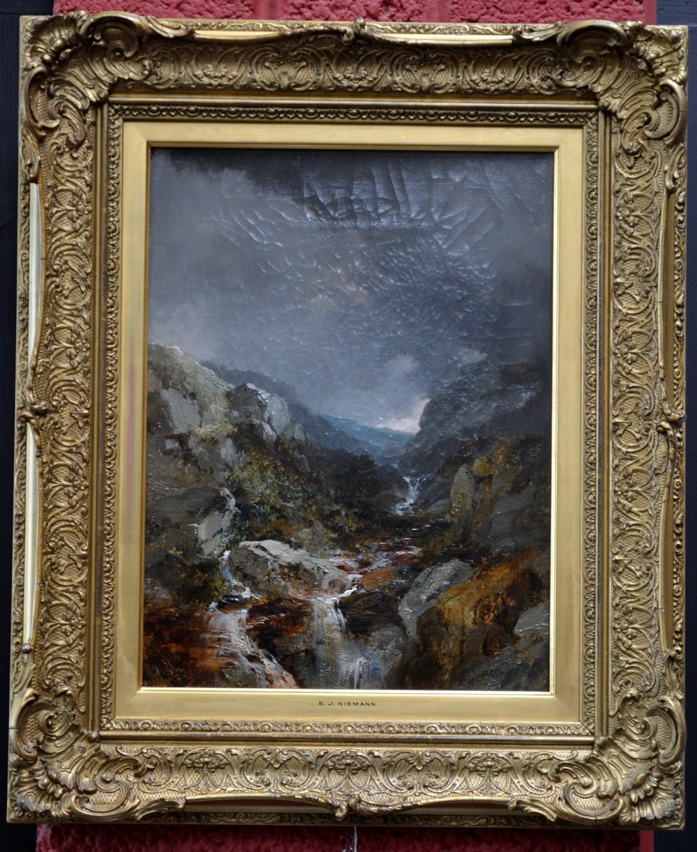 Edmund John Niemann (1813 - 1876) Overcast Crags, signed, oil on canvas,