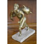 French School (early 20th century), a bronze, of an Arab carrying a goatskin, rustic base,