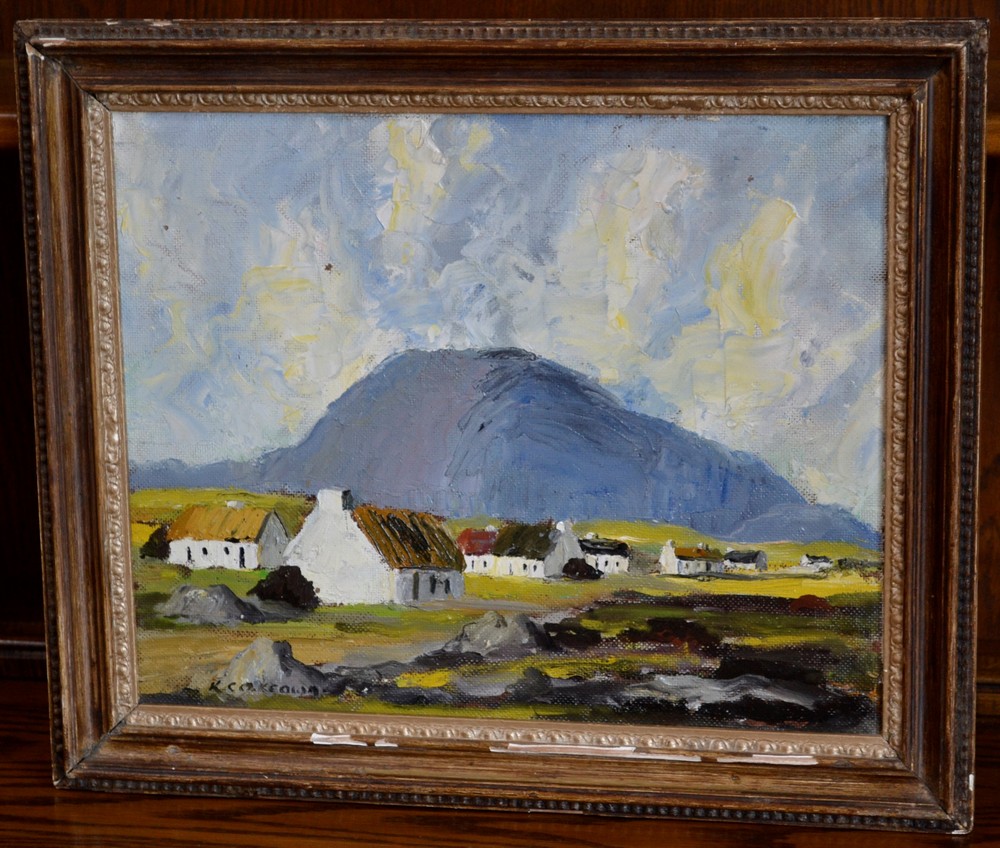 K.C. McKeown (Irish School, 20th century) Mountainside Cottages signed, oil on board, 29cm x 35.